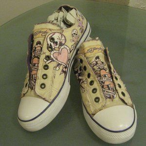 Ed Hardy designs beige canvas sneakers size 10